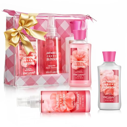 Travel-Sized Japanese Cherry Blossom Spa Gift Set - 3PC Self Care Set for Women