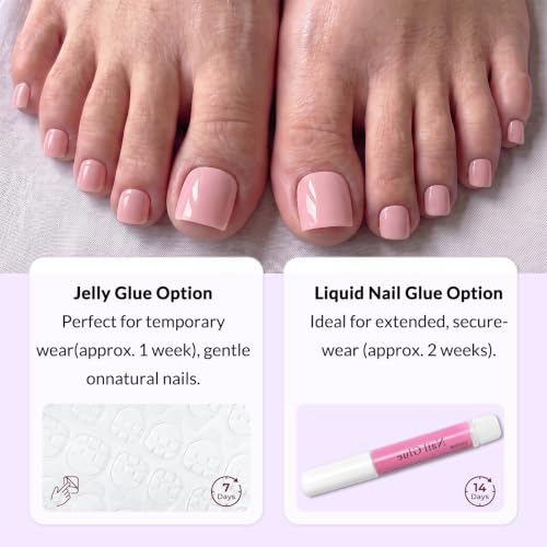 AddFavor Baby Pink Press-On Toenails Kit with 240 Fake Nails & Accessories