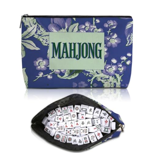 Blue Leaves Multicolor Floral Mahjong Tile Bag for American Mahjong Cases
