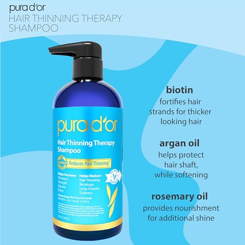 PURA D'OR Hair Thinning Therapy Biotin Shampoo - CLINICALLY TESTED Effective Results, Herbal Blend Hair Thickening Products For Women & Men, Color Safe Routine Shampoo, Herbal Scent 16 Fl Oz
