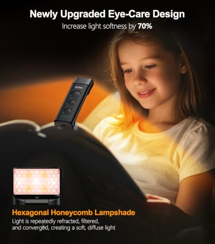 Gritin Rechargeable Clip-On LED Book Light - 3 Colors, 5 Brightness Levels, Eye-Caring Design