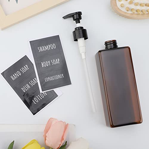 Segbeauty Dark Amber 4-Pack Shampoo & Conditioner Bottles - 16.9oz Refillable Dispensers with Labels