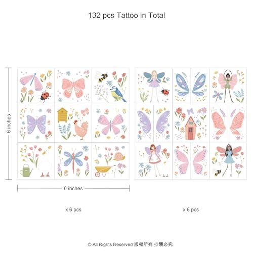 Cheerland Garden Fairy Tattoos 108ct Temporary Floral Butterfly Stickers for Party Favors