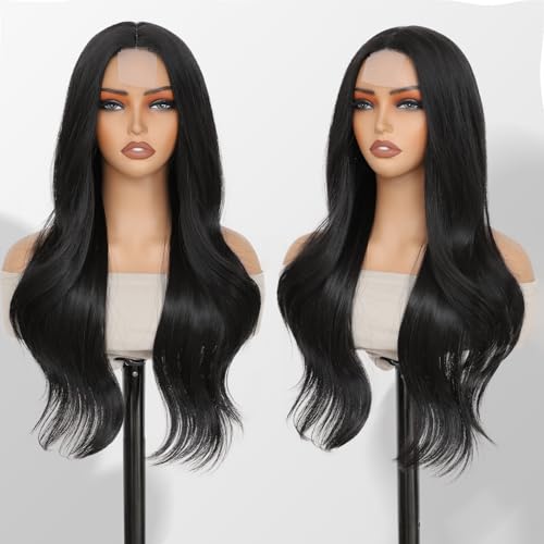 Long Black Layered Wigs for Women - 26 Inch Natural-Looking Synthetic Hair