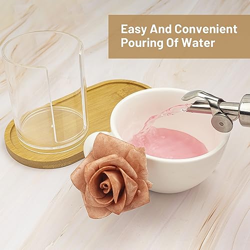 Ezebesta 480ml Glass Mouthwash Dispenser with Bamboo Tray and Cup Holder
