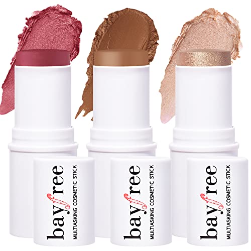 KIMUSE Quartz Rose Face Stick Trio - Blush, Highlighter & Contour for All Skin Tones (0.75 oz)