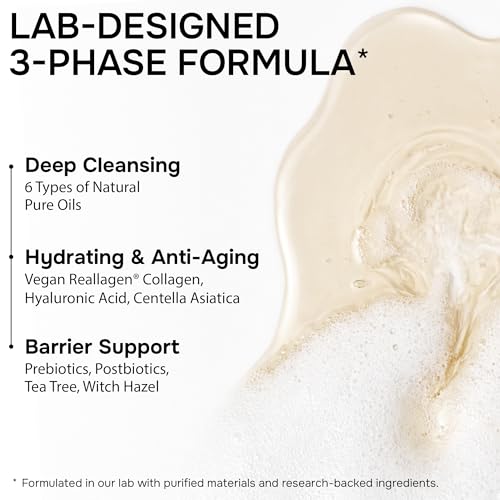 SimplyVital Deep Cleansing Oil for Face - SPF, Buildup & Makeup Remover, Deep Pore Cleansing Oil to Milk - Hydrating Oil Cleanser for Face with Collagen & Centella - Vegan - 6.76 fl oz