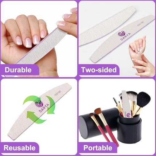 DARYA 100/180 Grit Nail Files - 100 Pcs Professional Double Sided Emery Boards