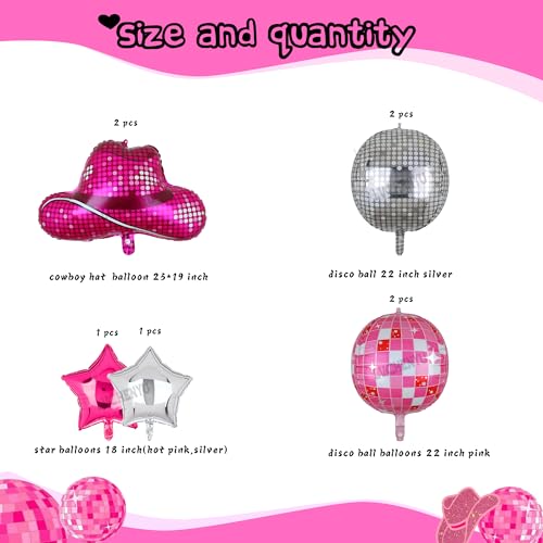 Disco Cowgirl Balloons Set - 8 Pcs Hot Pink & Silver Party Decor