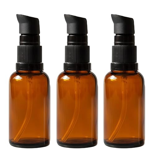 3 Pack 100ml Amber Glass Refillable Lotion Bottles with Pump Dispenser for Travel & Skincare