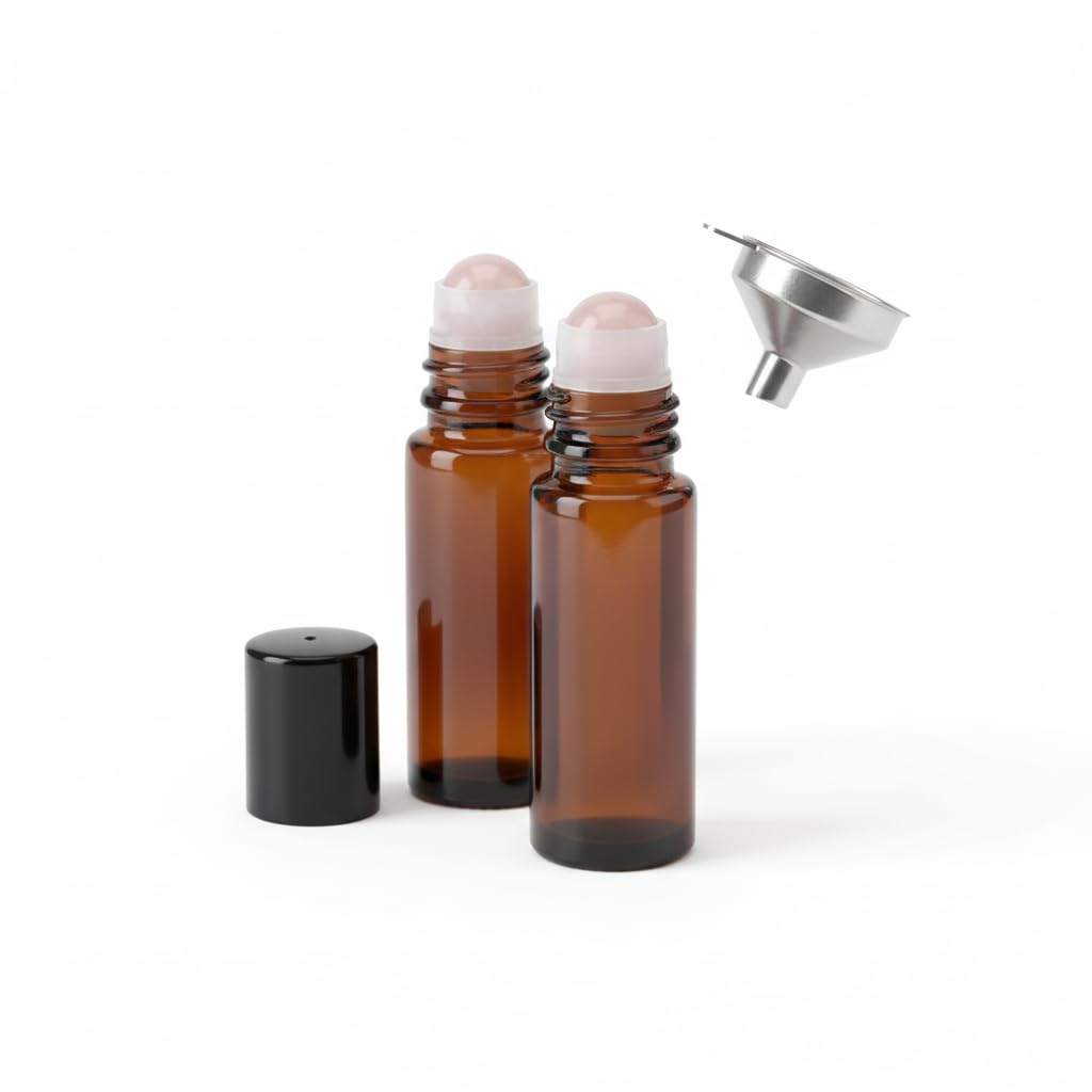 2 PCS 30ml Amber Glass Roll On Bottles with Jade Roller Ball - Refillable Essential Oil Bottles, Leak-Proof Rollerball Applicators for Perfume, Aromatherapy, DIY Skincare & Deodorant Containers(Pink)