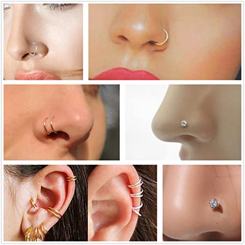 DJCIW 14PCS Nose Piercing Kit - 18G Stainless Steel Nose Rings