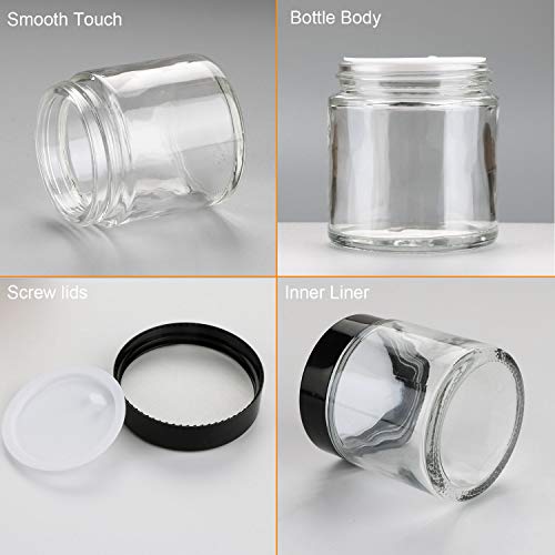 Encheng 4 oz Clear Glass Jars with Black Lids - 12 Pack, Cosmetic Storage & DIY Containers