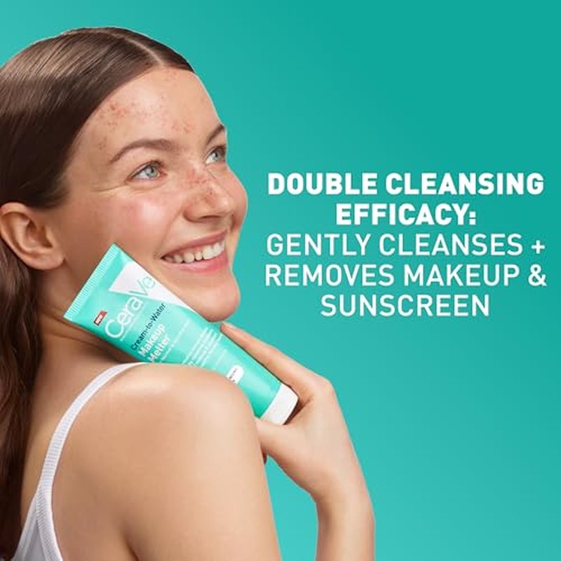 CeraVe Cream-to-Water Makeup Melter with Squalane & Ceramides, Facial Cleanser for Makeup Removal & Double Cleansing & 48h Hydration, Fragrance-Free, Safe for Sensitive Skin, 4 oz
