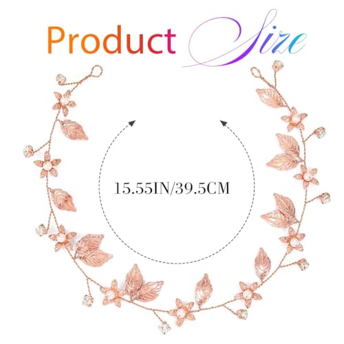 Rose Gold Wedding Hair Vine Headband - Gold Leaf Bridal Accessory