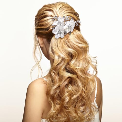 2-Piece Pearl and Rhinestone Floral Wedding Hair Clips for Brides