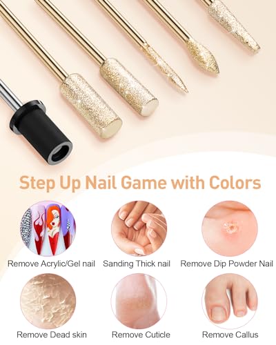 SUBAY Champagne Gold Electric Nail Drill 20000RPM - Manicure & Pedicure Tool with 6 Bits & 20 Bands