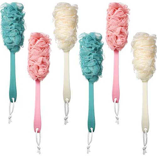 Mimorou 6-Pack Long Handle Loofah Back Scrubbers for Shower, Soft Exfoliating Body Brushes