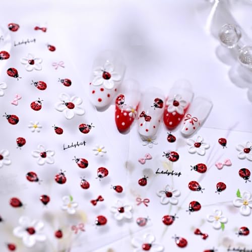 5D Floral Ladybug Nail Art Stickers - Embossed Decals for Women