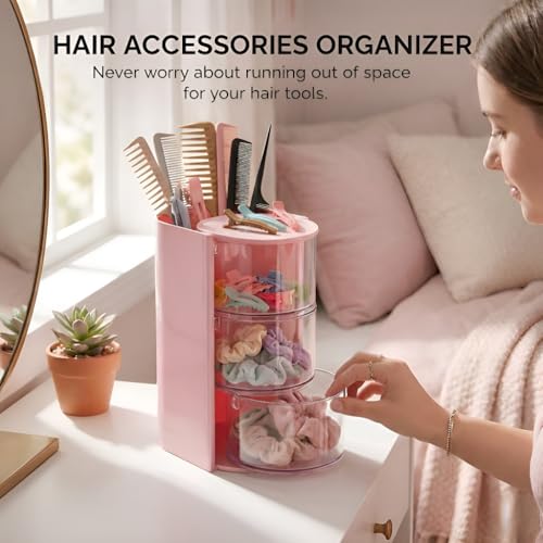 3-Tier Pink Hair Accessories Organizer Caddy - Imakmasion