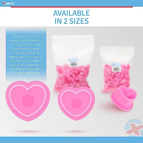 Saferly Heart-Shaped Tattoo Ink Caps - Large Pink Disposable Cups