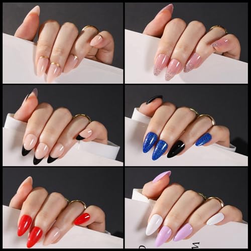 FANDAMEI Short Almond Press on Nails Kit - Cat Eye, Glitter, French Tip (576PCS)