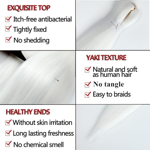 ShowCoco Pre-Stretched Braiding Hair 32 Inch - 3 Packs, White - Soft Yaki Texture