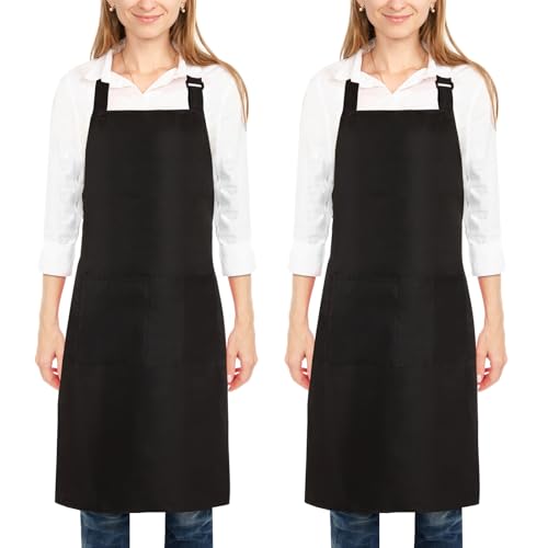 Adjustable Bib Cooking Aprons - 2 Pack Soft Chef Aprons with Pockets