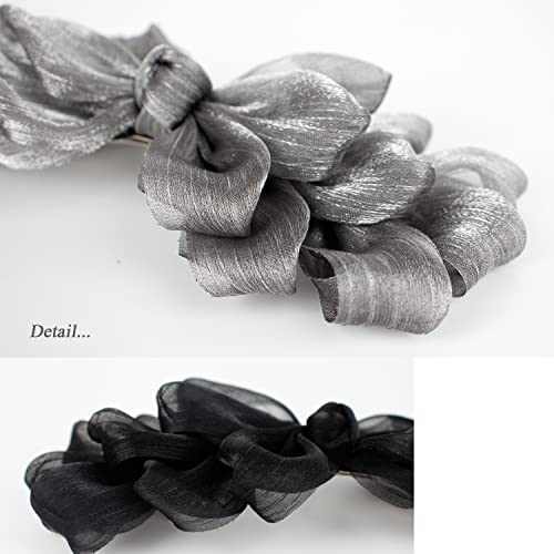 Women’s Black and Silver Bow Hair Clips - Elegant Decorative Flower Barrettes for Party & Wedding, 2 Pack