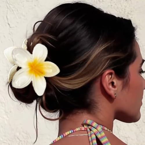 YIHONGYAN White Gradient Plumeria Flower Hair Claw Clips - Summer Beach Accessories (3 Pack)