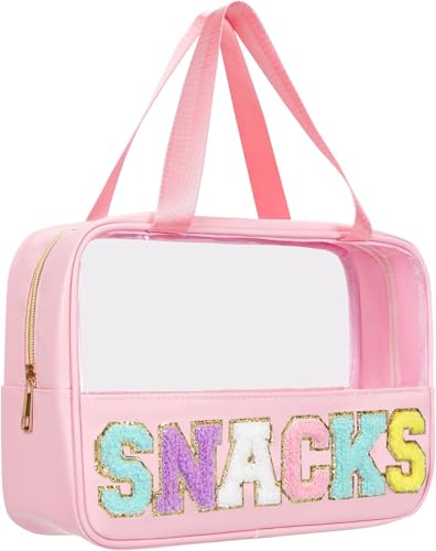 Preppy Chenille Letter Clear Snack Bag - Large Waterproof Travel Makeup Pouch