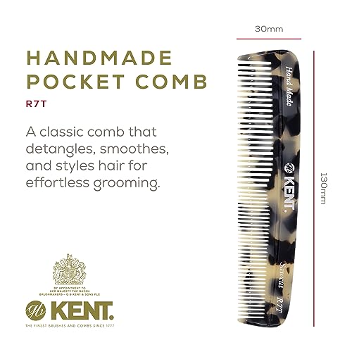 KENT R7T 2 Pack Handmade Pocket Hair Comb for Men - Fine & Wide Tooth