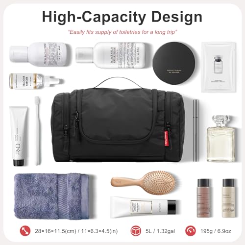 Water-Resistant Hanging Toiletry Bag with Multiple Compartments - Black