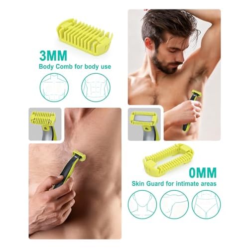Guard Combs Kit with Case Compatible with Philips Norelco OneBlade Handles, 1/2/3/5mm Guide Combs, 0/3mm Body Comb and Protective Cap for Electric Shaver Accessories for Men (7 Pcs)