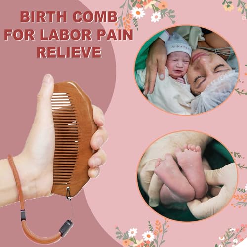 Wooden Labor Comb with Wrist Strap for Pain Relief & Hair Growth