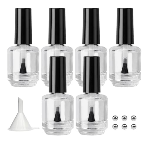 6PCS Refillable Nail Polish Bottles with Brush & Funnel - 15ML