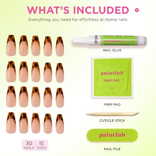 PaintLab Tortoise Chic Coffin Press-On Nails - 30pc Salon Kit