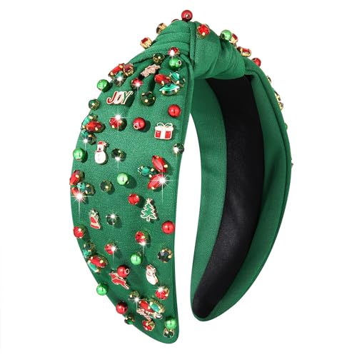 Christmas Knotted Headband with Sparkly Crystals - Red and Green Holiday Hair