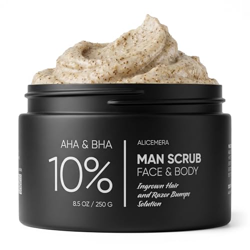 Men's Ingrown Hair & Face Scrub with AHA BHA & Walnut Shell Exfoliator