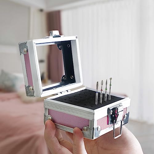 OLizee Nail Drill Bit Holder Case with 7 Drill Bits, Pink, 50-Hole Organizer