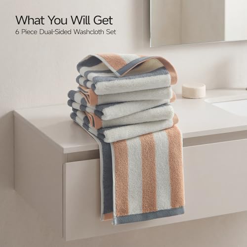 Gray Cotton Washcloths 6 Pack, Soft & Highly Absorbent 13x13 Inches for Bathroom & Kitchen