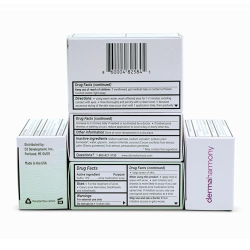 Dermaharmony 10% Sulfur Acne Bar Soap - 4 oz (2 Bars) for Clear Skin