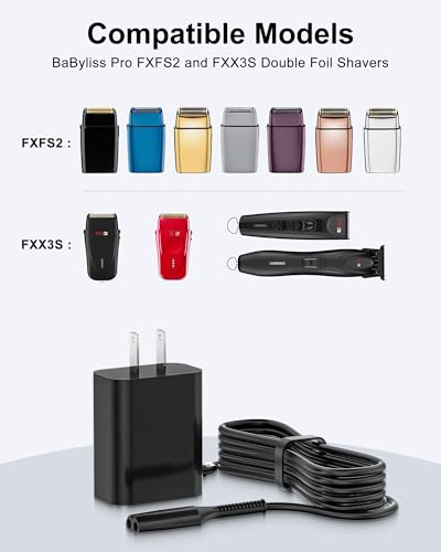 vhbw 4.5V Power Charger Cord for BaBylissPRO FXFS2 Double Foil Shaver - 5.9ft