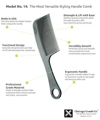 Chicago Comb Model 14 Carbon Fiber Detangling & Styling Comb - 8.4 Inches