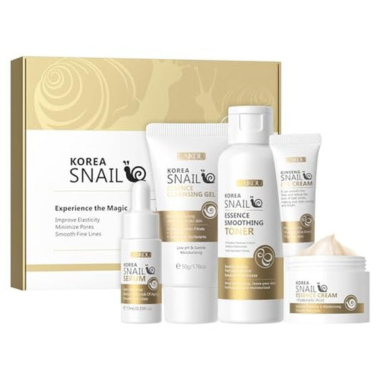 LAIKOU Korean Skin Care, Skin care set, Skin Care Kit Snail and Ginseng with Cleansing Gel, Toner, Eye Cream, Serum, Essence Cream 5pcs for Women Teen Girls Mom Daughter Mother's Day Birthday