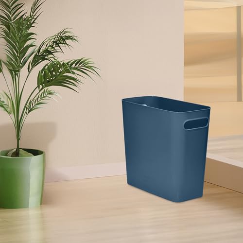Compact 1.8 Gallon Plastic Trash Can - Blue Wastebasket for Home & Office