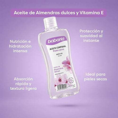 Babaria Sweet Almond Body Oil 300ml - Moisturizing and Nourishing Skin Care