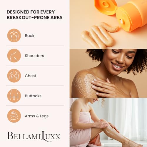 BellamiLuxx Body Acne Treatment Scrub for Back, Chest & Thighs - Natural Exfoliant for Sensitive Skin