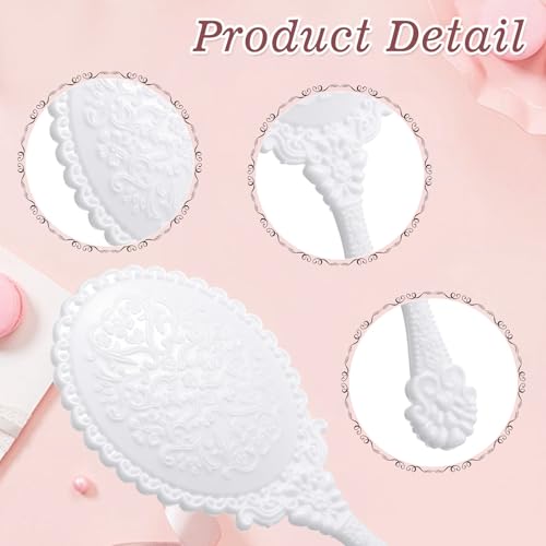 AojSup 16 Pack Vintage Handheld Mirrors - Princess Floral Embossed White Vanity Set