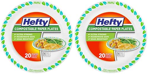 Hefty Compostable Paper Plates, 10 Inch, 20 Count - Soak-Resistant & Microwave Safe